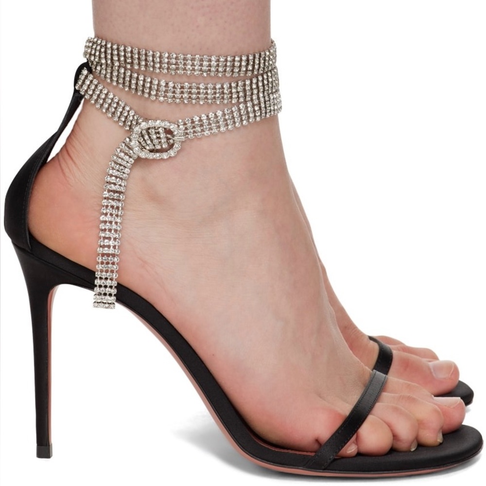 AMINA MUADDI Black Giorgia Crystal Heeled Sandals Size 39